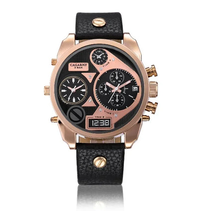 Wristwatch Leather Strap Male Clock Watch Man Luxury Brand Cagarny Men's Quartz Watches Waterproof Date Dual Times Relogio gifts