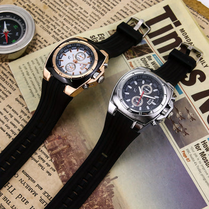 New silicone fashionable outdoor sports watch for men's three eye calendar multifunctional large dial quartz men's watch