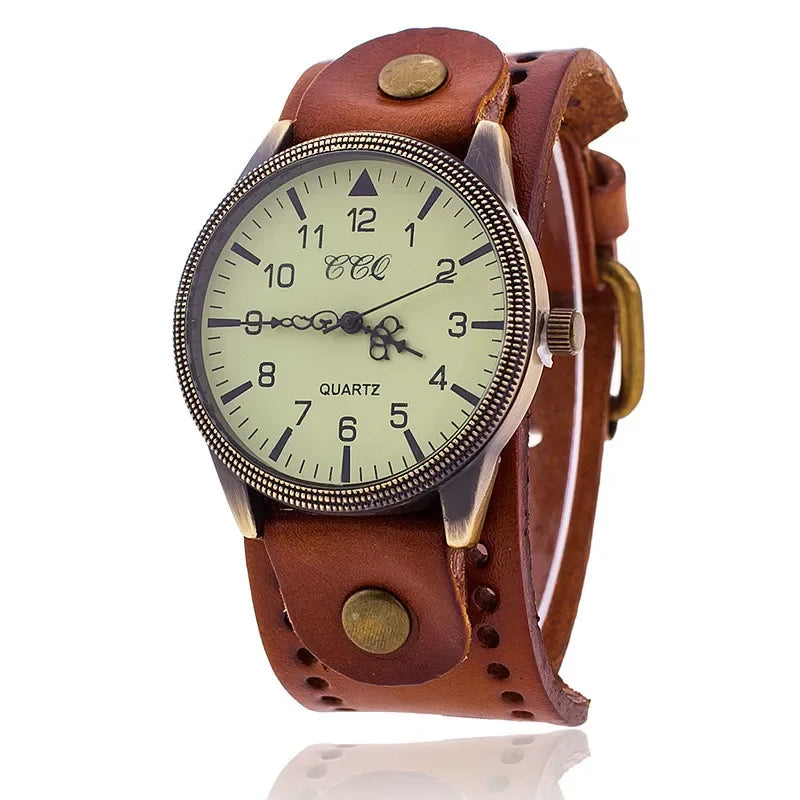 Men's Clock Cowhide Leather Bracelet Watch Retro Classic Antique Woman Quartz Wristwatch Watches Relogio Masculino Dropshipping