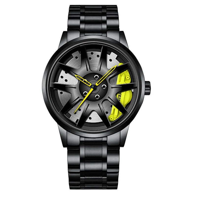 2025 Men Top Big Leather Watches Men Car Wheel Hub Stainless Steel Quartz Watch For Male Military Sports Watch Relogio Masculino