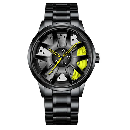 2025 Men Top Big Leather Watches Men Car Wheel Hub Stainless Steel Quartz Watch For Male Military Sports Watch Relogio Masculino
