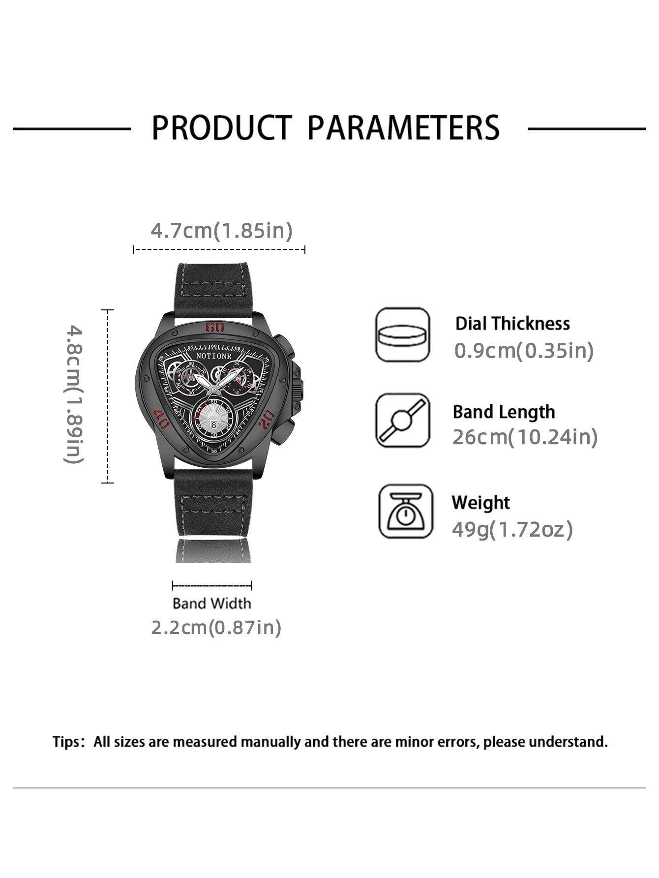 NOTIONR New Men's Leather Strap Watch Men's Triangle Case Watch Men's Waterproof Sports Ad Leisure Watch Reloj Hombre