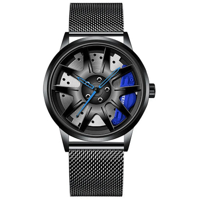 2025 Men Top Big Leather Watches Men Car Wheel Hub Stainless Steel Quartz Watch For Male Military Sports Watch Relogio Masculino