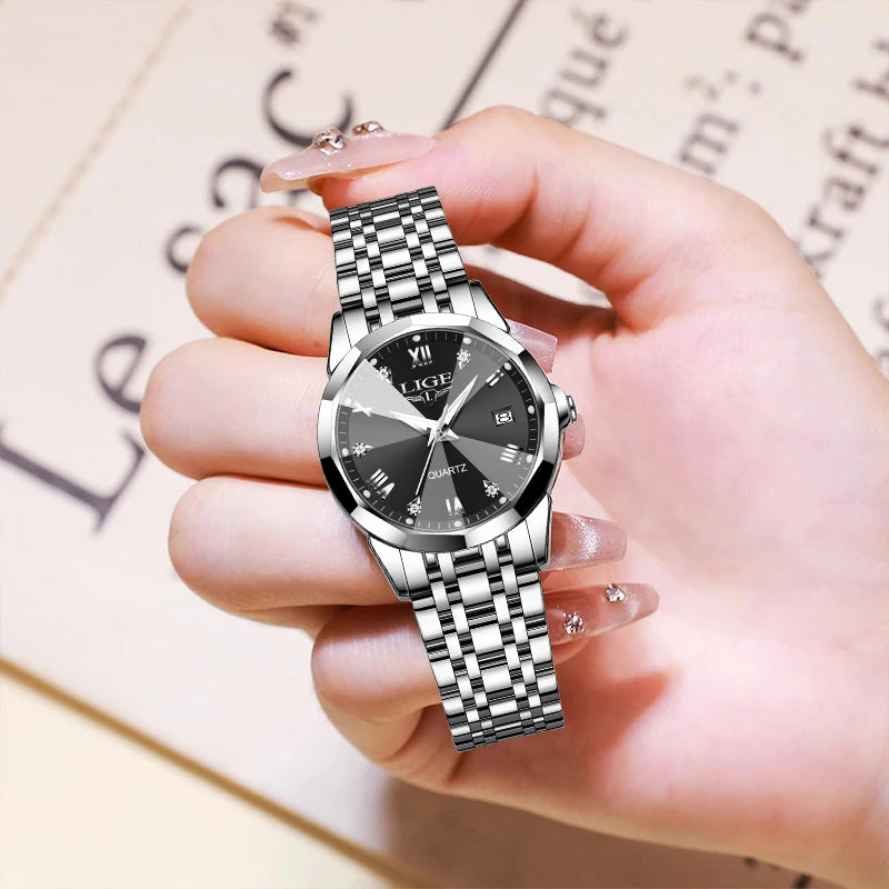 LIGE New Woman Watch Original Movement Calendar Quartz Watches Women Top Brand Fashion Luminous Stainless Steel Women's Watch