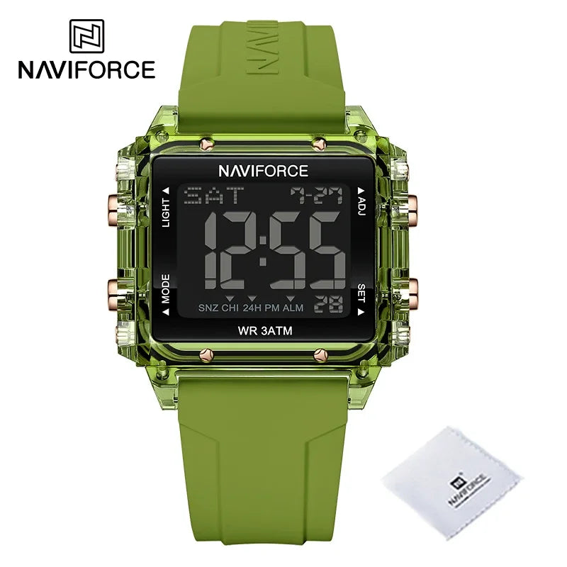 NAVIFORCE Watches for Woman Casual Waterproof Day and Date Dispay Silicone Strap Ladies Wristwatch LCD Digital Electronic Clocks