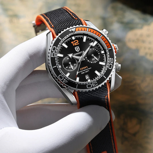 Sports Men Chronograph Watch The Bezel Rotatable Quartz Watches Mens  Fashion Silicone Strap Waterproof Luminous Calendar Clock