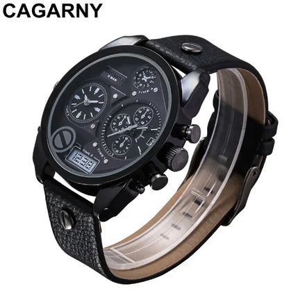 Wristwatch Leather Strap Male Clock Watch Man Luxury Brand Cagarny Men's Quartz Watches Waterproof Date Dual Times Relogio gifts