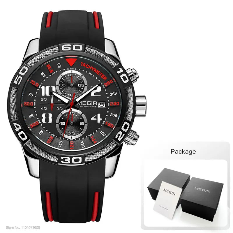 Megir Sports Watch Men Top Brand Luxury Chronograph Quartz Wrist Watches Silicone Bracelet Military Relogio Masculino Clock 2045