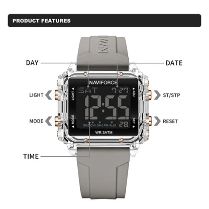 NAVIFORCE Watches for Woman Casual Waterproof Day and Date Dispay Silicone Strap Ladies Wristwatch LCD Digital Electronic Clocks