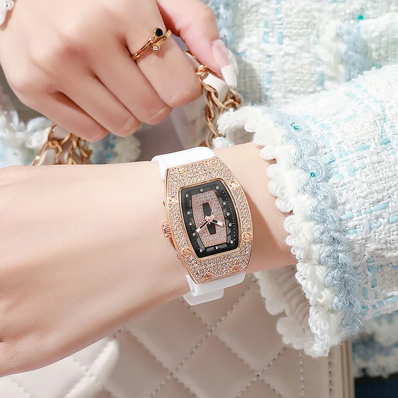 New Top Luxury Watches For Woman Famous Crystal Silicone Jelly Quartz Watch Students Gift Reloj Mujer Ladies Tonneau Wristwatch