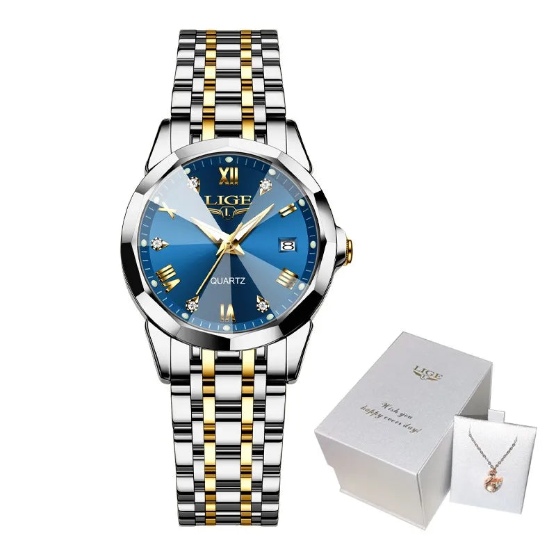 LIGE New Woman Watch Original Movement Calendar Quartz Watches Women Top Brand Fashion Luminous Stainless Steel Women's Watch