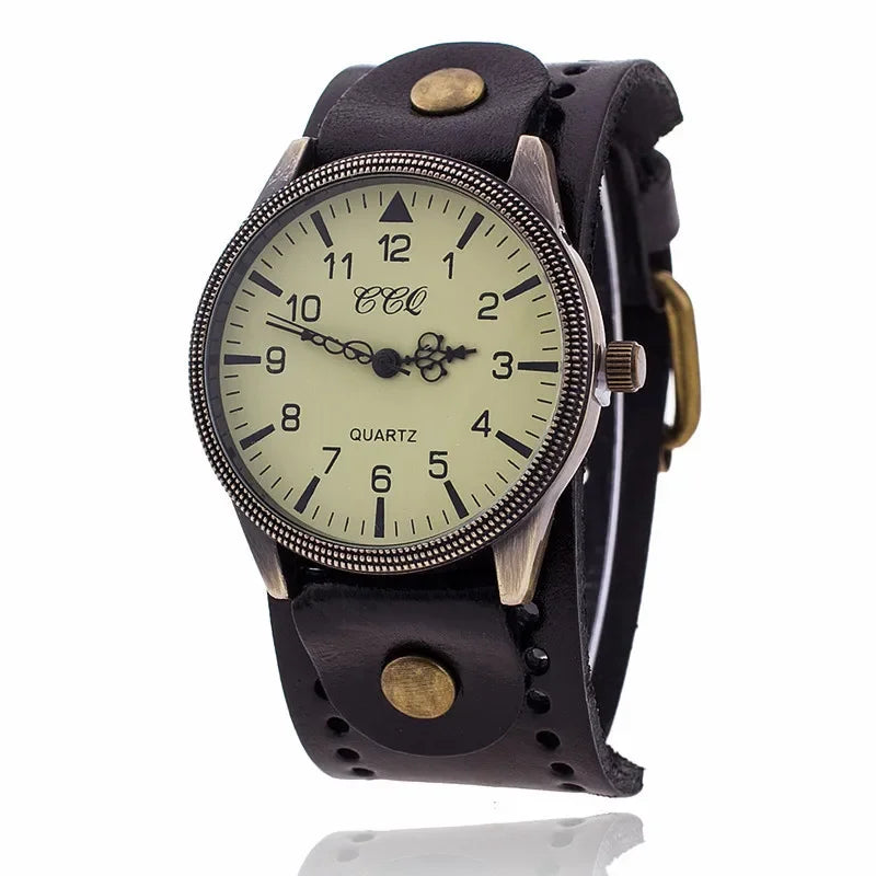 Men's Clock Cowhide Leather Bracelet Watch Retro Classic Antique Woman Quartz Wristwatch Watches Relogio Masculino Dropshipping