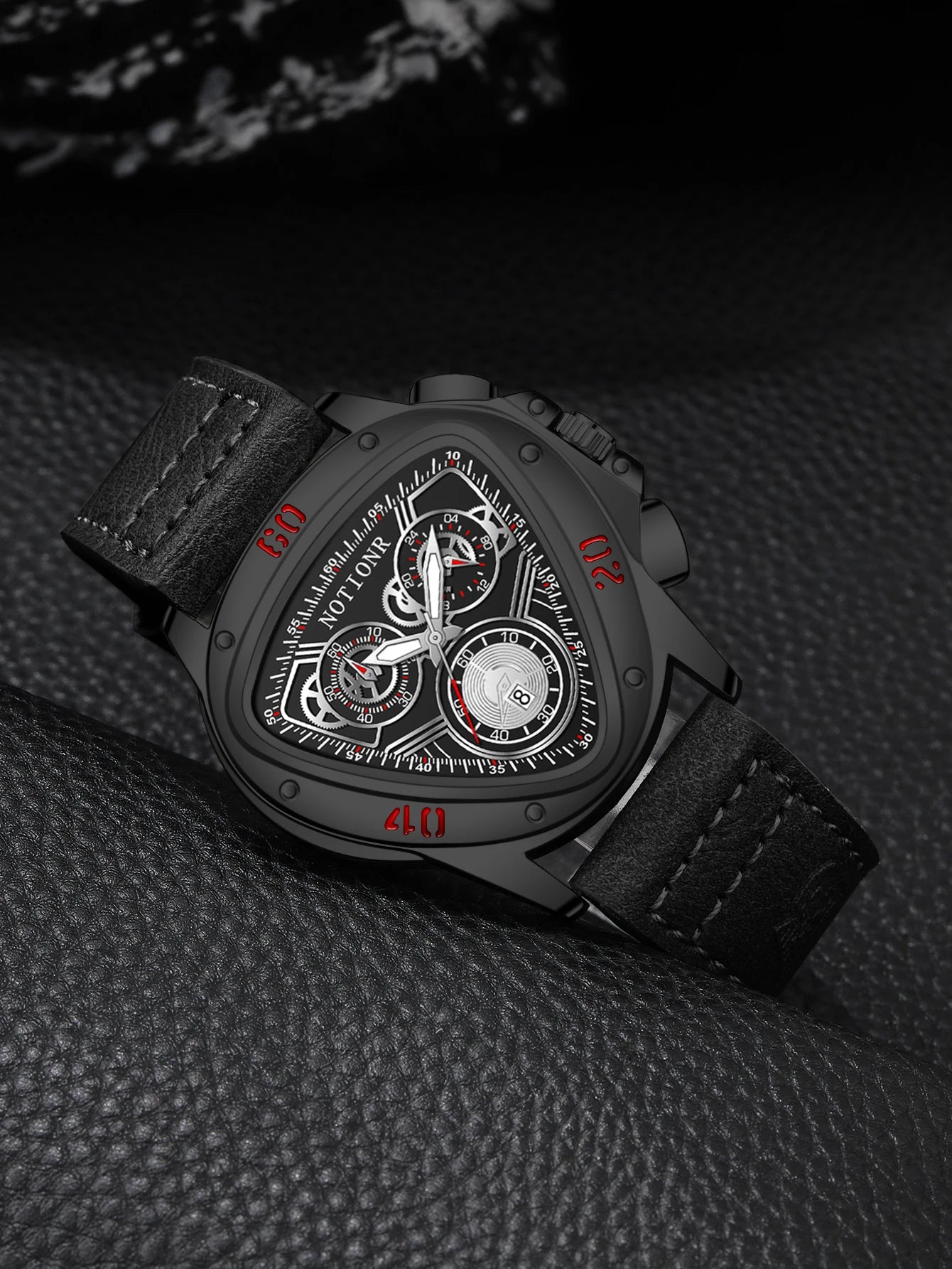 NOTIONR New Men's Leather Strap Watch Men's Triangle Case Watch Men's Waterproof Sports Ad Leisure Watch Reloj Hombre