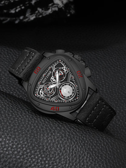 NOTIONR New Men's Leather Strap Watch Men's Triangle Case Watch Men's Waterproof Sports Ad Leisure Watch Reloj Hombre