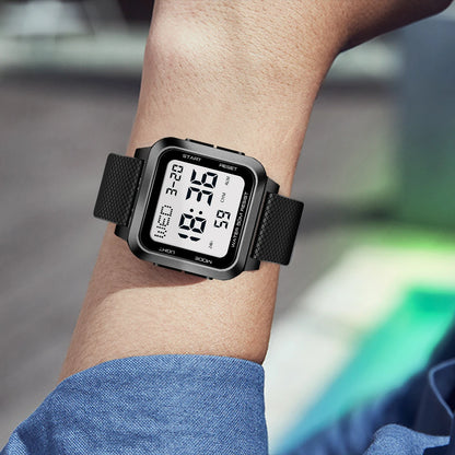 Men's sports watch, electronic waterproof LED digital watch, student alarm clock, countdown square electronic watch
