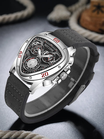 NOTIONR New Men's Leather Strap Watch Men's Triangle Case Watch Men's Waterproof Sports Ad Leisure Watch Reloj Hombre