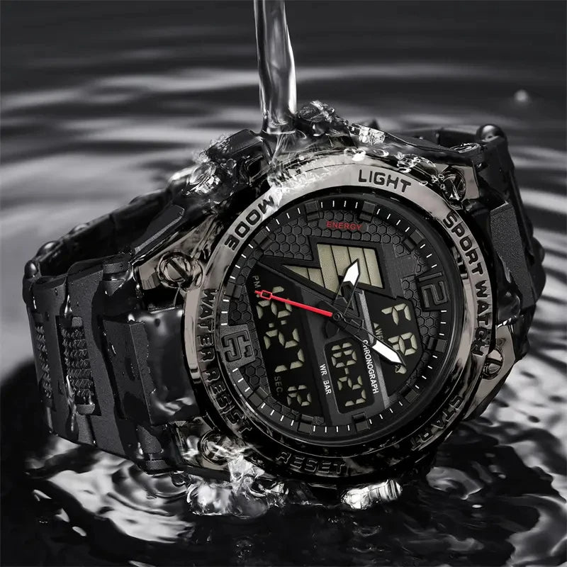 Men's Watches Sports Outdoor Waterproof Wrist Watch Tactical Date Multi Function Large Face LED Alarm Stopwatch for Men