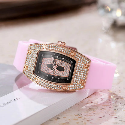 New Top Luxury Watches For Woman Famous Crystal Silicone Jelly Quartz Watch Students Gift Reloj Mujer Ladies Tonneau Wristwatch
