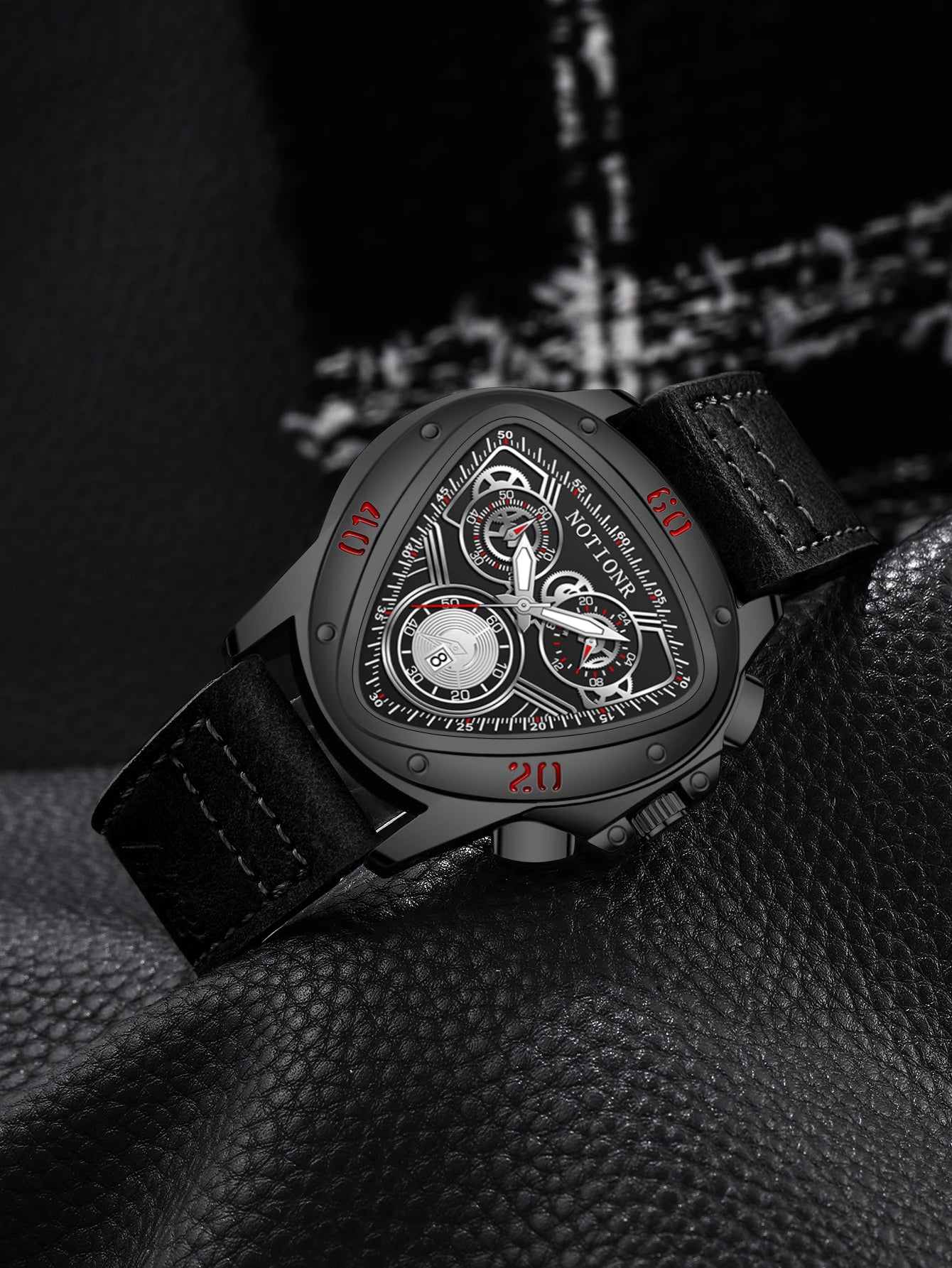 NOTIONR New Men's Leather Strap Watch Men's Triangle Case Watch Men's Waterproof Sports Ad Leisure Watch Reloj Hombre