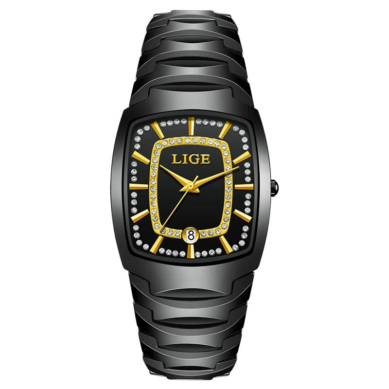 LIGE Elegant Luxury Watches for Woman Classic Fashion Casual Ceramic Strap Auto Date Waterproof Quartz Women's Watch Ladies Gift