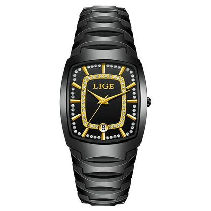 LIGE Elegant Luxury Watches for Woman Classic Fashion Casual Ceramic Strap Auto Date Waterproof Quartz Women's Watch Ladies Gift