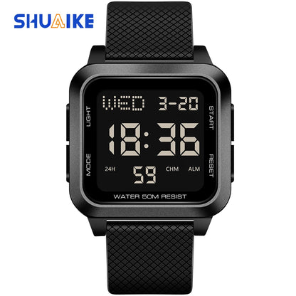 Men's sports watch, electronic waterproof LED digital watch, student alarm clock, countdown square electronic watch
