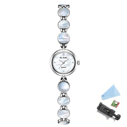 Watches For Woman Elegant Vintage Black Gold Shell Bracelet Ladies Small Dial Oval Quartz Dress Watch