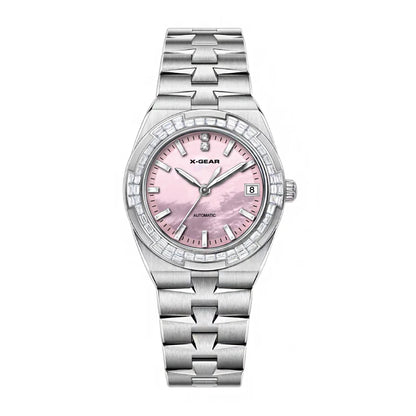 Luxury automatic mechanical watch for women; waterproof, elegant and fashionable round watch as a gift for girlfriend.