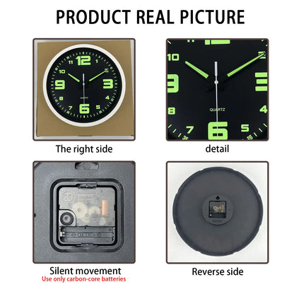 An 8-inch modern black digital hands glow-in-the dark plastic glass clock wall, silent clock, living room bedroom decor