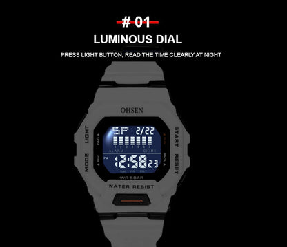 Outdoor Sport Digital Watches for Men Green Silicone Waterproof Tactical Electronic Men's Watch Big Dial Clock relogio masculino