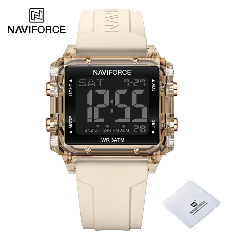 NAVIFORCE Watches for Woman Casual Waterproof Day and Date Dispay Silicone Strap Ladies Wristwatch LCD Digital Electronic Clocks