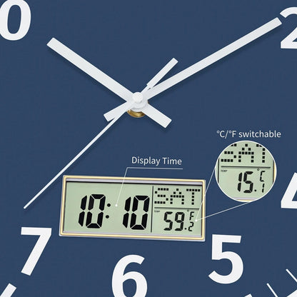 Digital Wall Clock With Time, Day Of Week And Temperature, Silent Non-Ticking Battery Operated Round Digital Wall Clock