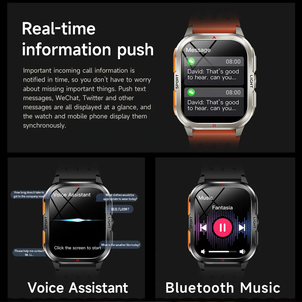 2025 New Smart Watch Men 2.01"HD Screen 3ATM Waterproof Flashlight Health Monitor 400mAh Battery Sport Bluetooth Call Smartwatch
