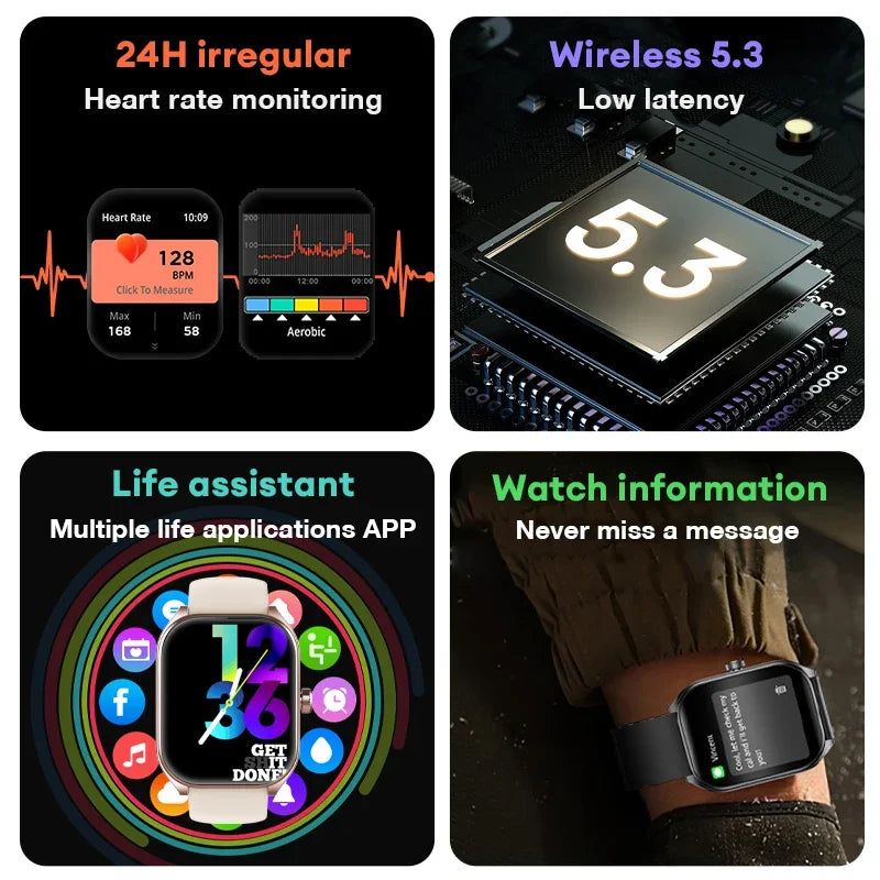 Smart Watch 2.01'' AMOLED Curved Screen IP68 Waterproof Bluetooth 5.3 Call AI Vioce Assistant Fitness Smartwatch for Men