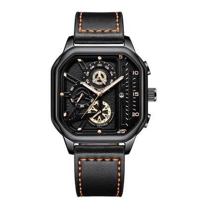 Luxury Big Dial Men Square Watch Casual PU Leather Strap Men Sports Watches