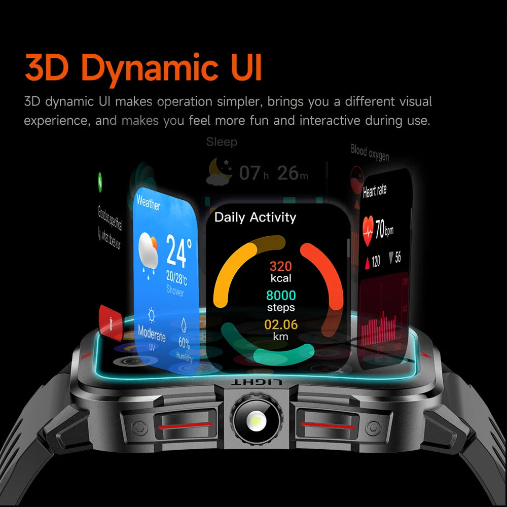 2025 New Smart Watch Men 2.01"HD Screen 3ATM Waterproof Flashlight Health Monitor 400mAh Battery Sport Bluetooth Call Smartwatch