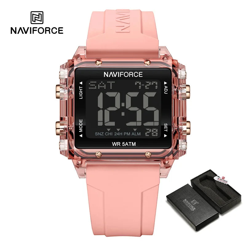 NAVIFORCE Watches for Woman Casual Waterproof Day and Date Dispay Silicone Strap Ladies Wristwatch LCD Digital Electronic Clocks