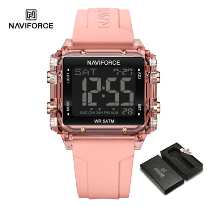 NAVIFORCE Watches for Woman Casual Waterproof Day and Date Dispay Silicone Strap Ladies Wristwatch LCD Digital Electronic Clocks
