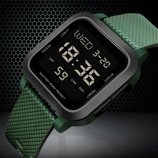 Men's sports watch, electronic waterproof LED digital watch, student alarm clock, countdown square electronic watch