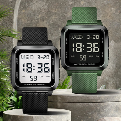 Men's sports watch, electronic waterproof LED digital watch, student alarm clock, countdown square electronic watch
