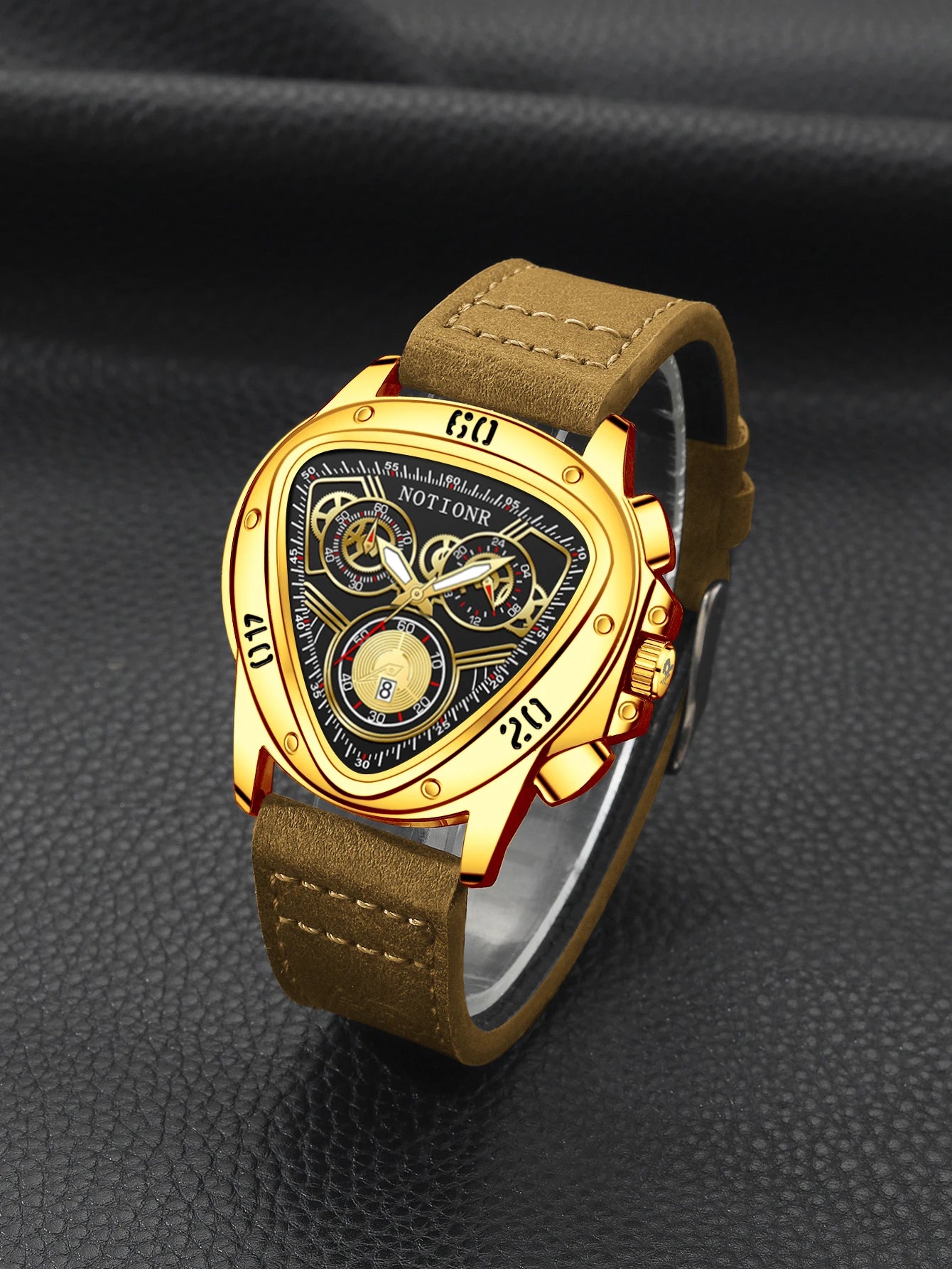 NOTIONR New Men's Leather Strap Watch Men's Triangle Case Watch Men's Waterproof Sports Ad Leisure Watch Reloj Hombre