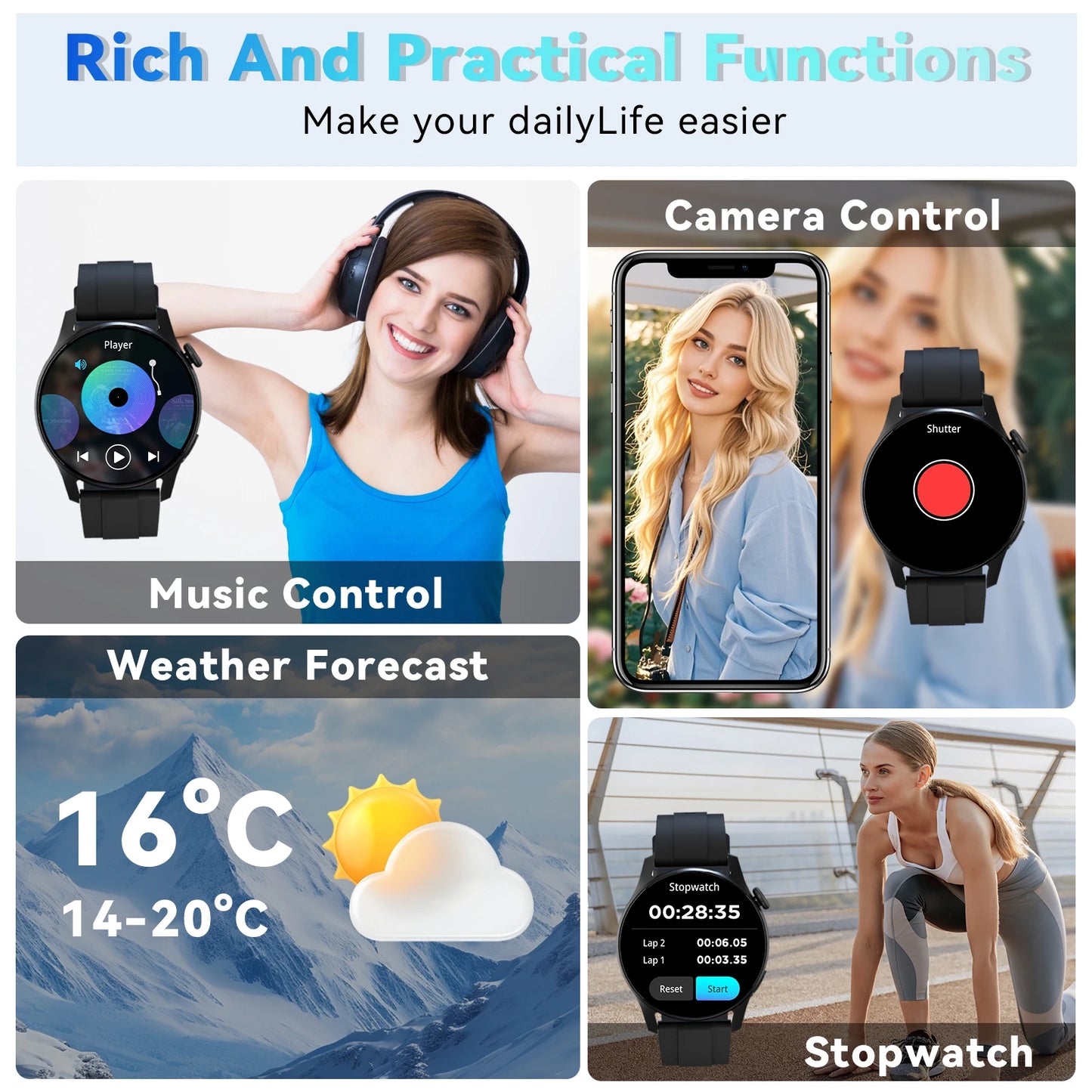 Smartwatch for men and women, wireless calling, 100+ sports modes, fitness tracker, heart rate monitoring, holiday gift