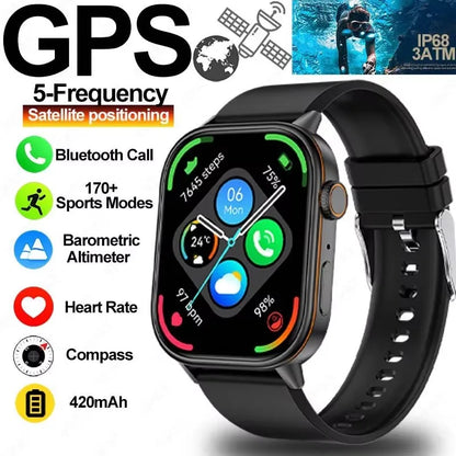 2025 New Built-in GPS Smart Watch 2.01 inch Full Touch Screen IP68 Waterproof Sports Watch 420mAh Bluetooth Talk Men Smartwatch.