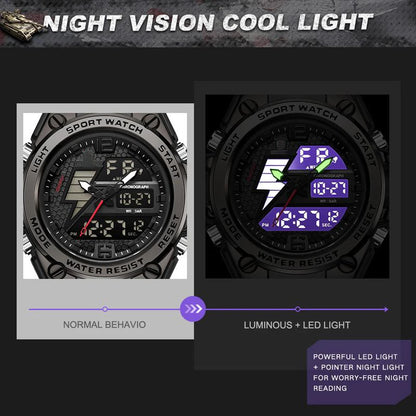 Men's Watches Sports Outdoor Waterproof Wrist Watch Tactical Date Multi Function Large Face LED Alarm Stopwatch for Men