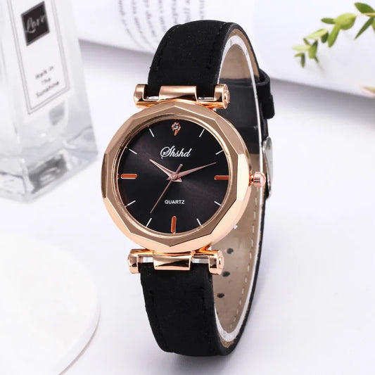 Reloj Mujer Fashion Watch For Women Leather Watches Ladies Luxury Analog Quartz Crystal Wristwatch Clock Relogio Feminino
