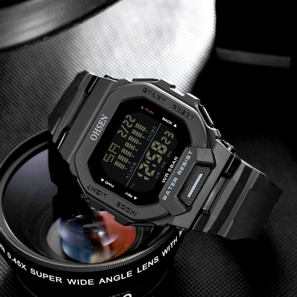 Outdoor Sport Digital Watches for Men Green Silicone Waterproof Tactical Electronic Men's Watch Big Dial Clock relogio masculino