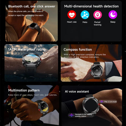 2025 Smart Health Sports Watches Heart Rate Outdoor Compass Blue Tooth Call Smartwatch 1ATM Waterproof Voice Assistant Bracelet
