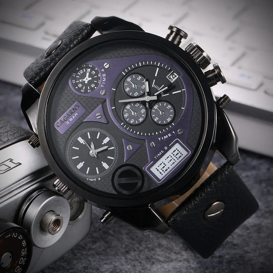 Wristwatch Leather Strap Male Clock Watch Man Luxury Brand Cagarny Men's Quartz Watches Waterproof Date Dual Times Relogio gifts