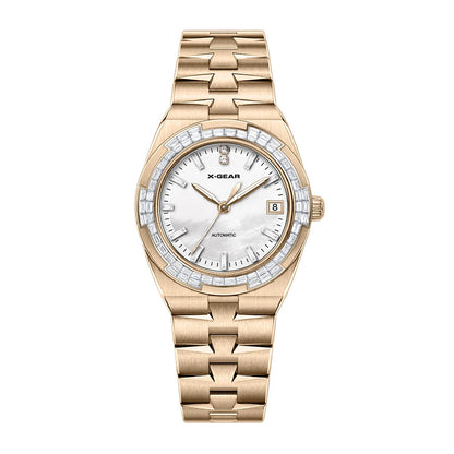 Luxury automatic mechanical watch for women; waterproof, elegant and fashionable round watch as a gift for girlfriend.