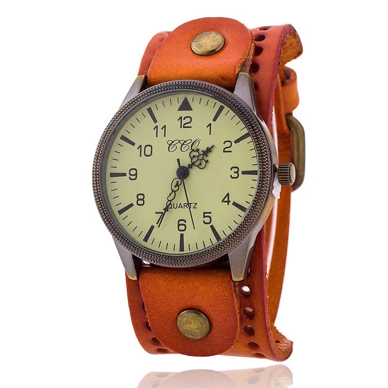 Men's Clock Cowhide Leather Bracelet Watch Retro Classic Antique Woman Quartz Wristwatch Watches Relogio Masculino Dropshipping
